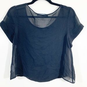 Annie Havlicek Black Silk Short Sleeved Crop Top S